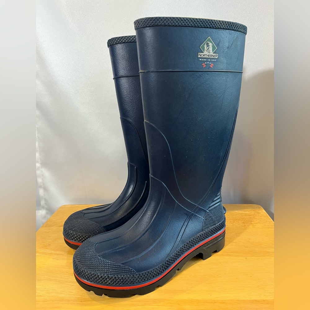 THE NORTHERNER Rubber Boots Slip Ons Blue Size 9 Made In USA Vintage